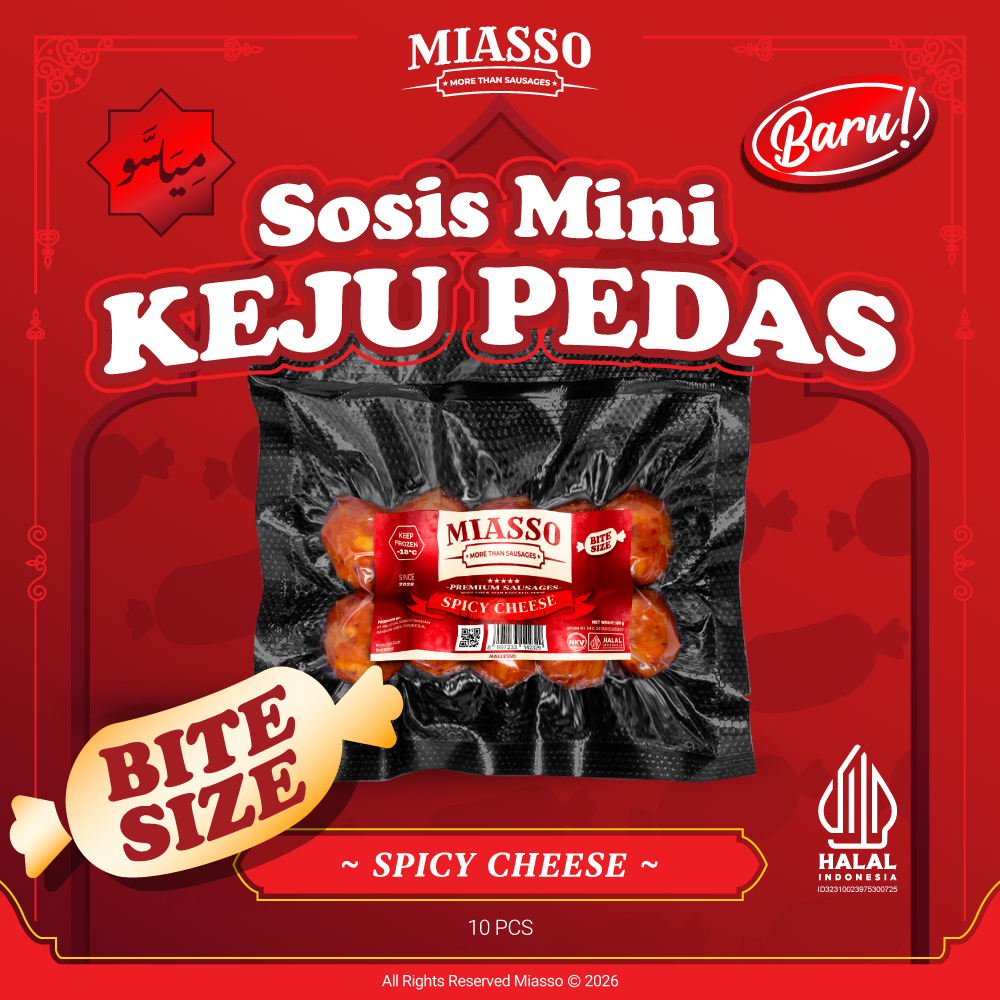 MIASSO Spicy Cheese Bite – Sosis Keju Lumer Halal | Frozen Food Viral & Cemilan Kek