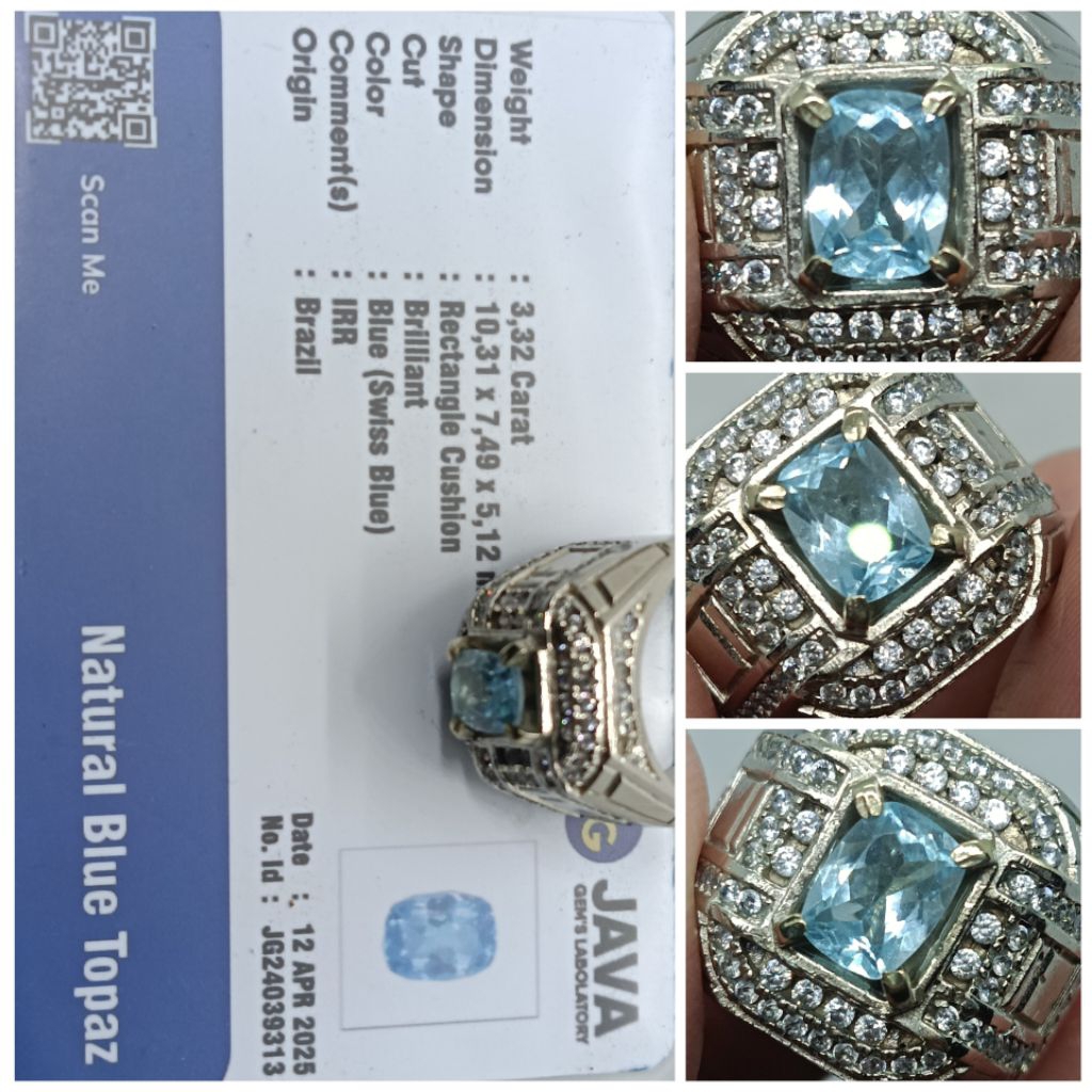 Natural Swiss Blue Topaz cutting 3,3ct Topas memo JGL