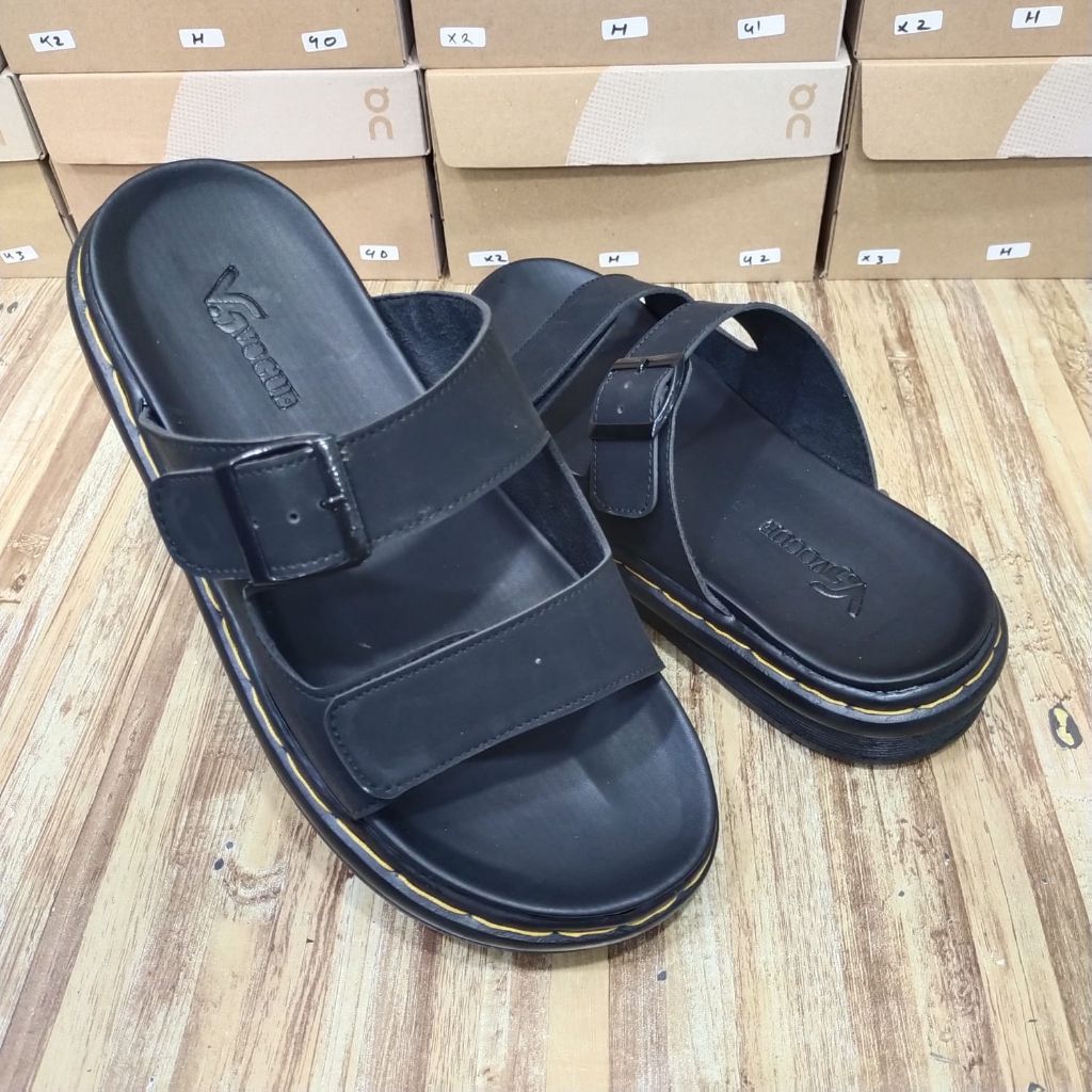 Vogue Project - sandal slide pria wanita empuk anti slip selop formal casual ignor hitam