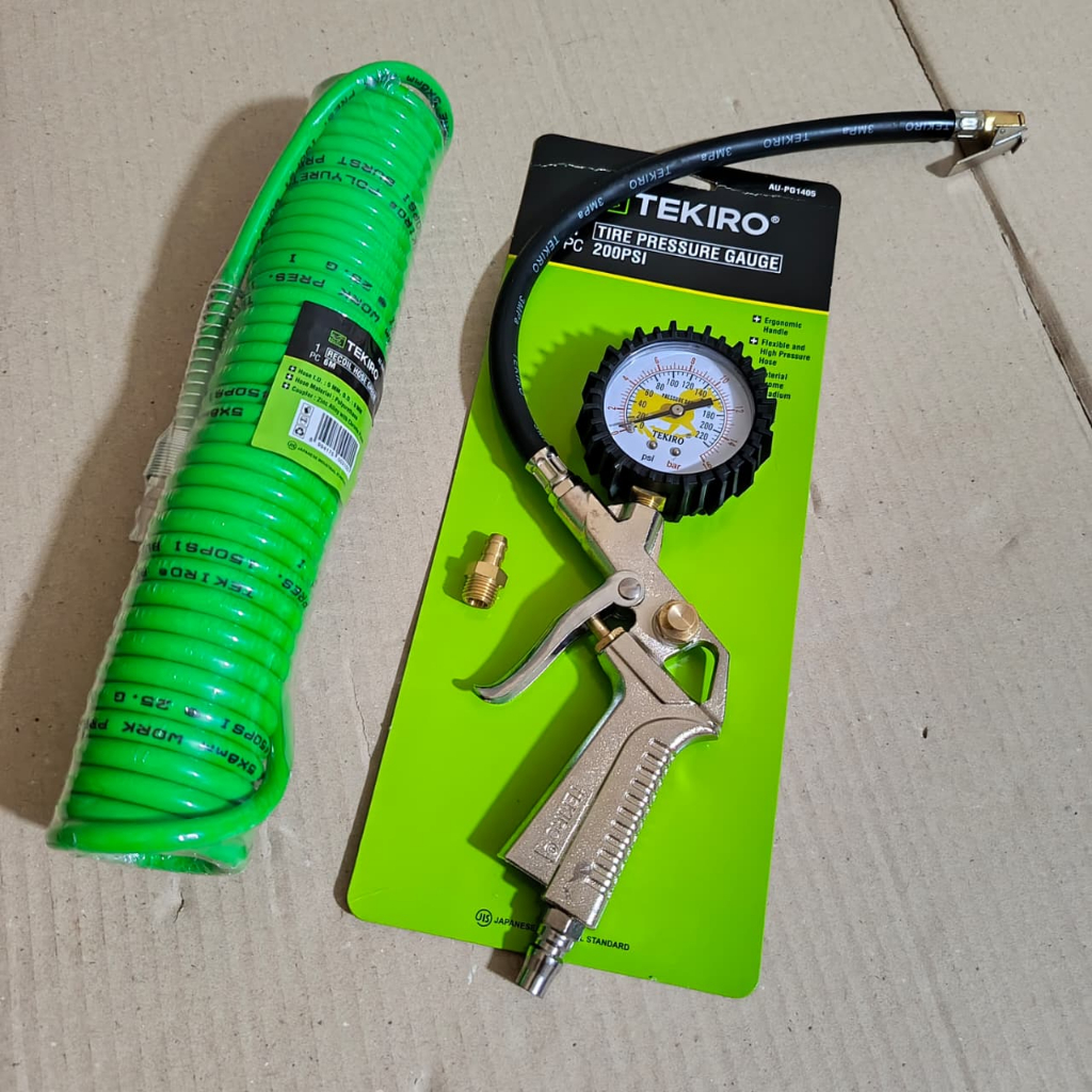TEKIRO Paket Lengkap Tire Pressure Gauge Tire Inflator Air Tekanan Angin 3 in 1 Dan Selang Kompresor