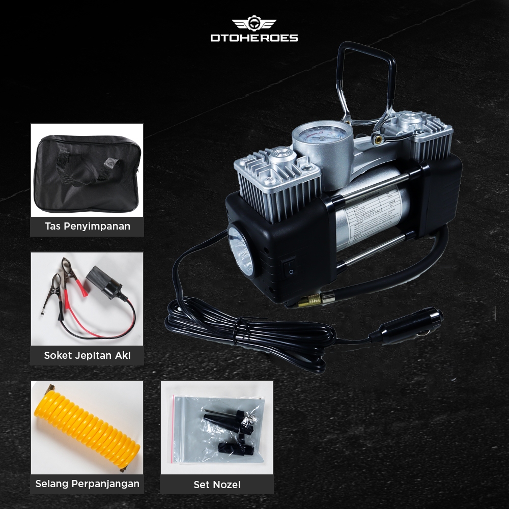 Pompa Ban Compressor Double Cylinder 12V 150 PSI OTOHEROES 628-4X4