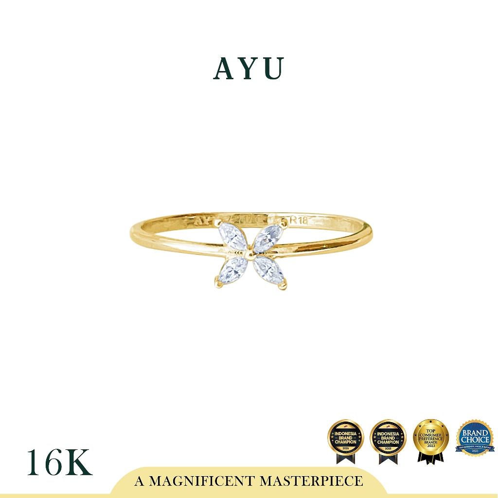 AYU Cincin Emas - Clover Marquise Ring 16k Yellow Gold