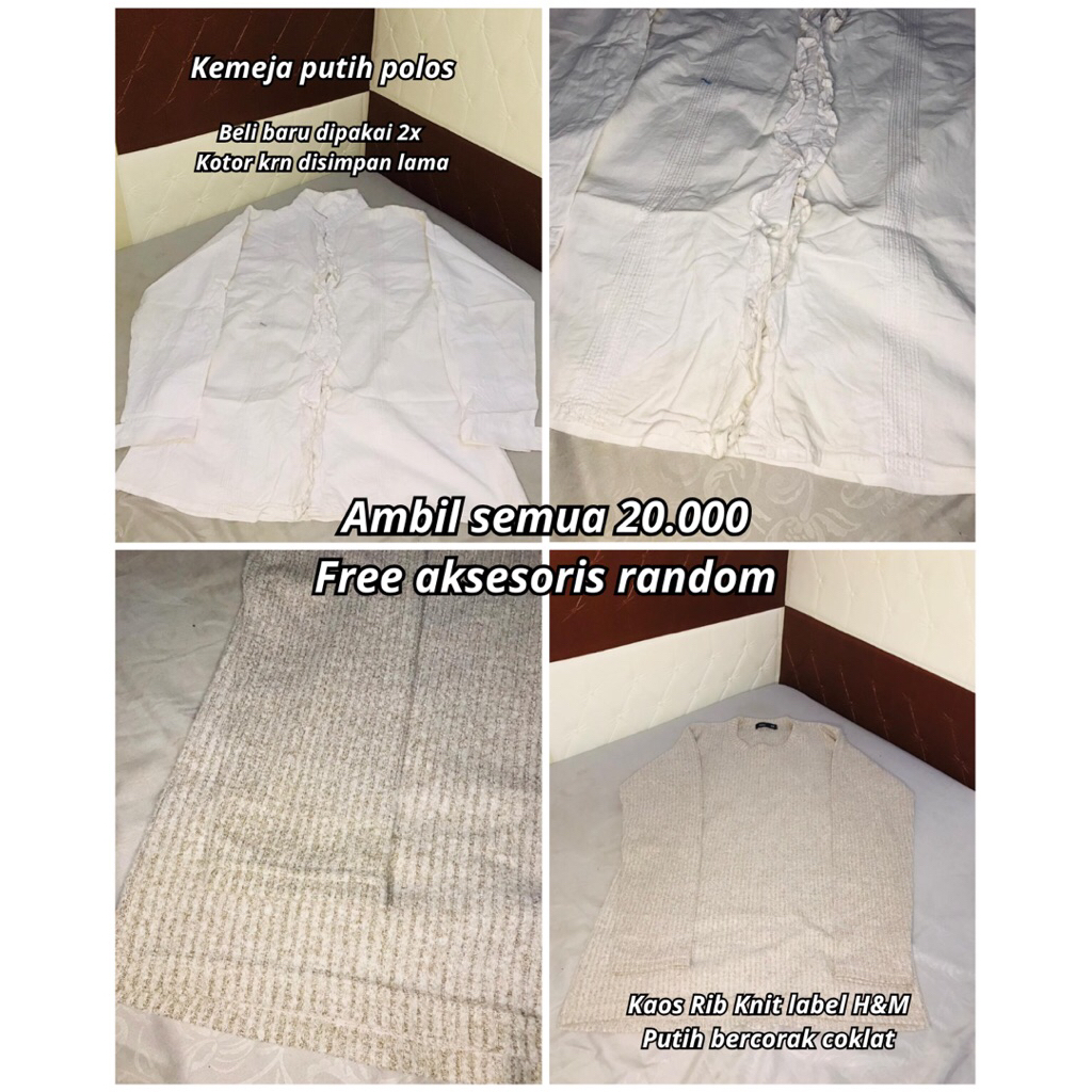 Kemeja cewe putih | Kaos knit h&m | 4pcs produk random