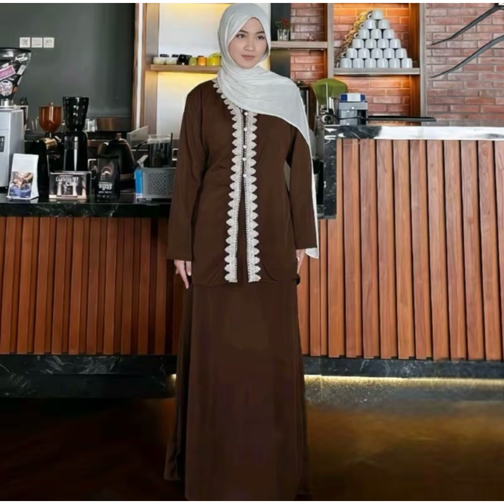 Oneset MAZAYA Baju Kurung Melayu Dres Wanita Baju Lebaran Shakila Kancing Cantik Dewasa Setelan Tuni