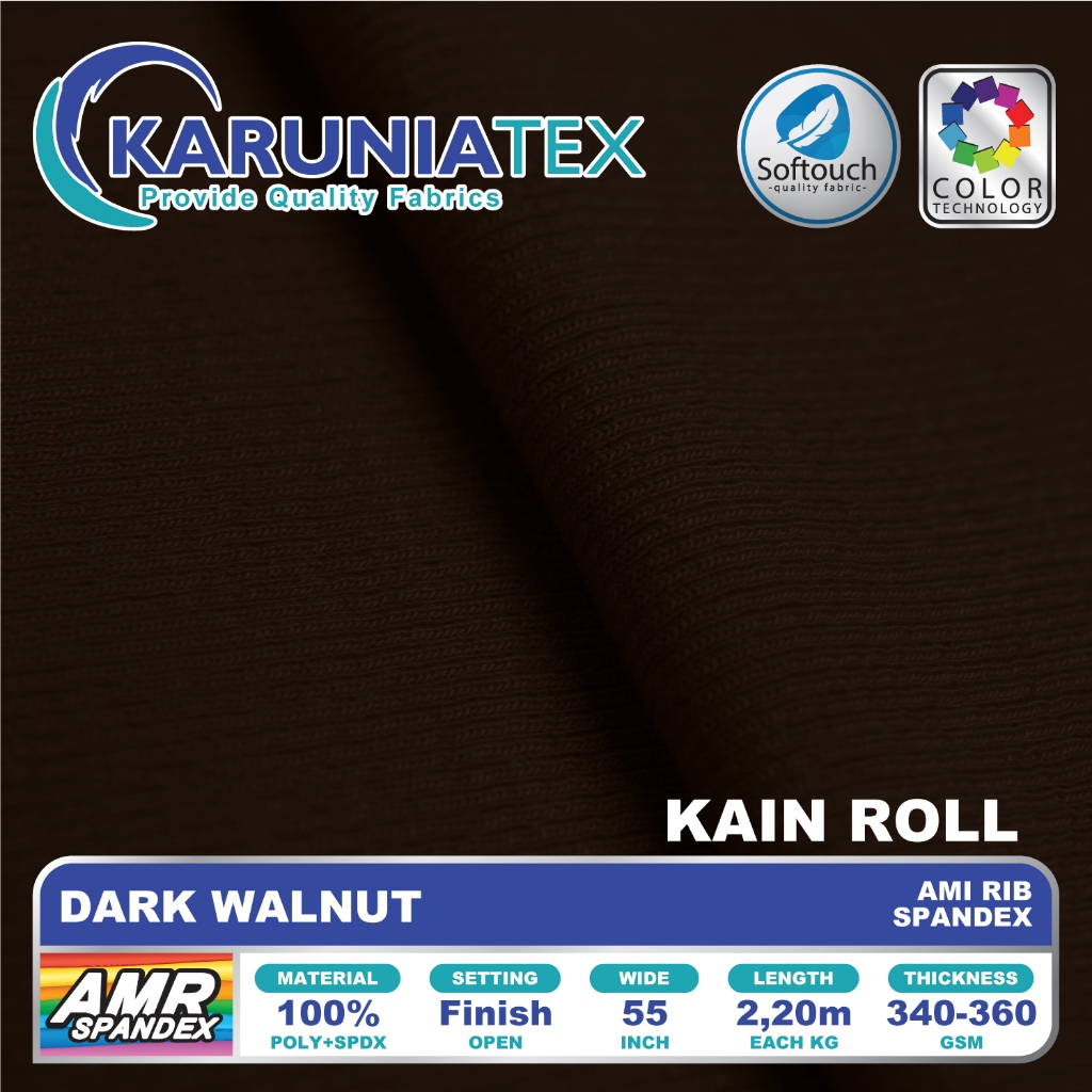 Kain Ami Rib Spandex | Dark Walnut | Rib Knit Rollan | Karunia Textile