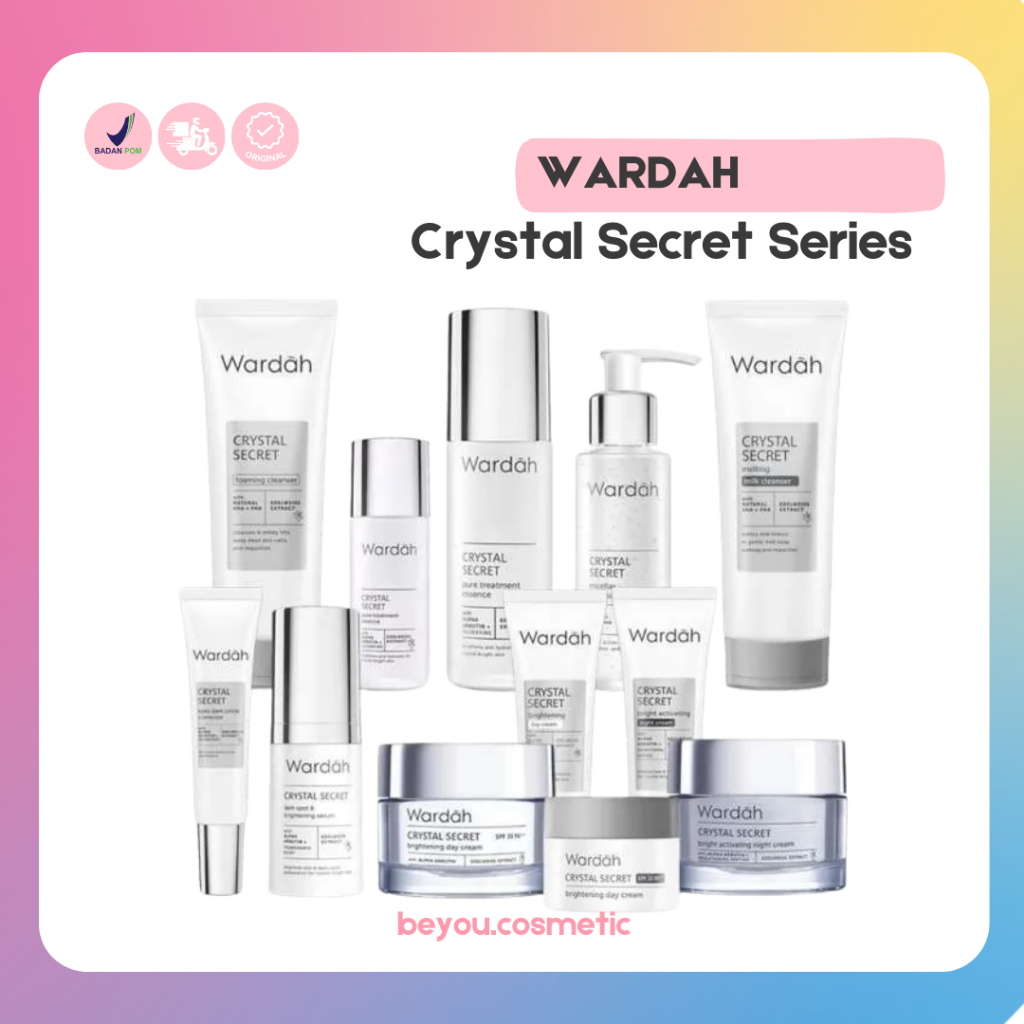 WARDAH CRYSTAL SECRET SERIES Cleanser / Toner / Essence / Eye Cream / Day & Night Cream BPOM mencera
