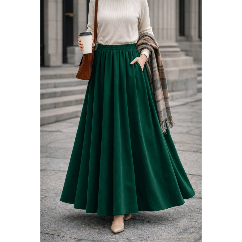 Rok Panjang Wanita WOLFIS Polos Premium Ada Saku Kantong Lebar Payung Flowy Jumbo Bahan Tebal Formal Kerja Kuliah Casual Muslimah by KaRINA