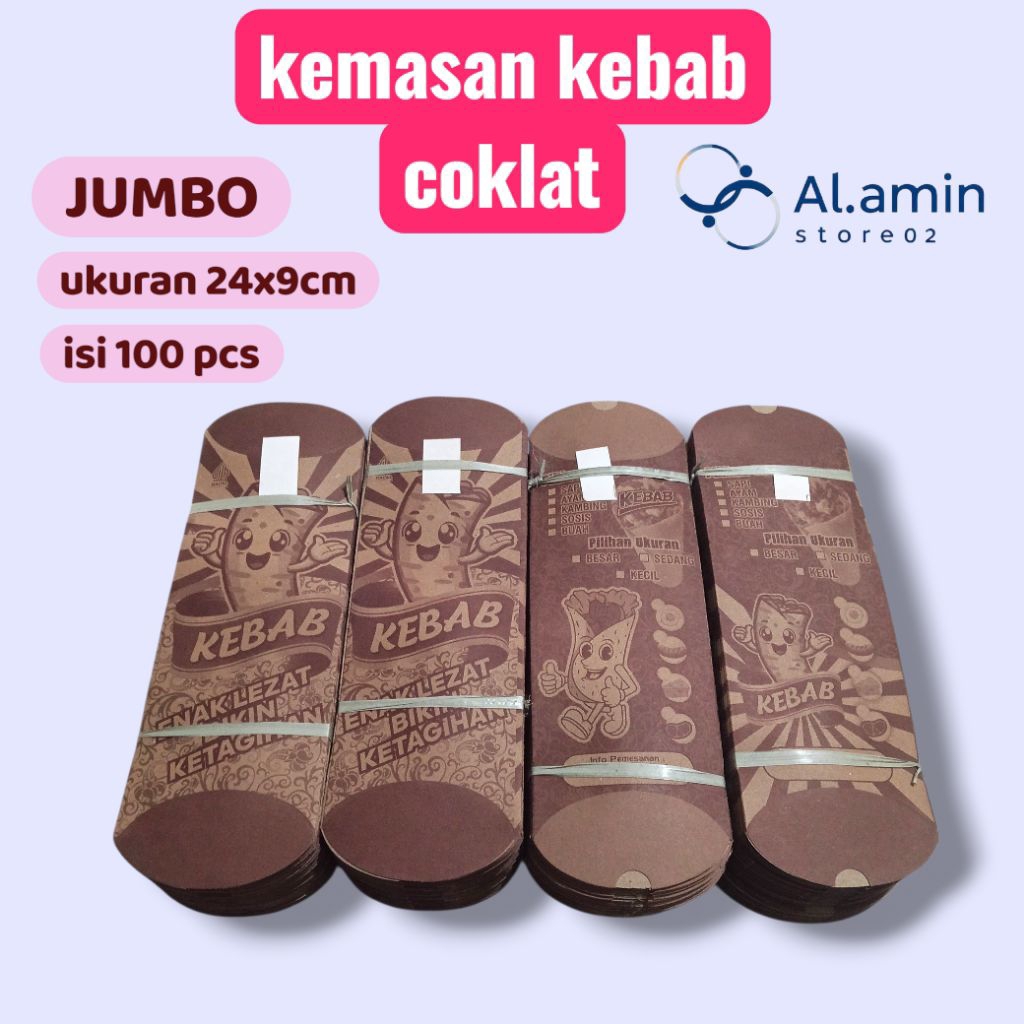 100 pcs Kertas kebab coklat tarikan/kertas kemasan kebab/bungkus kebab/wadah kebab