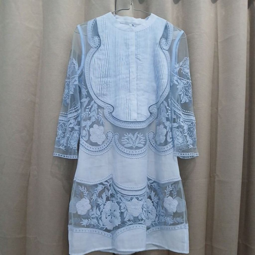 tunik brukat baby blue