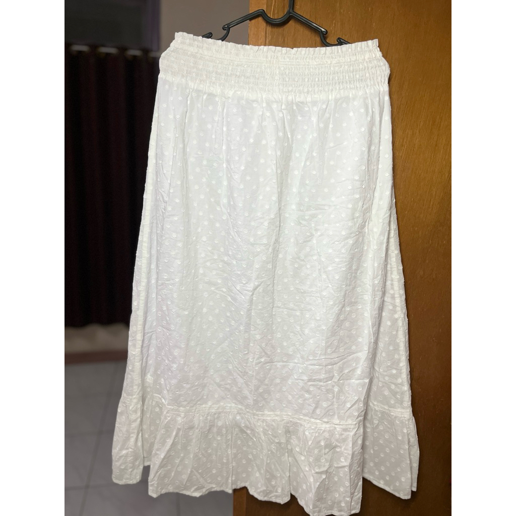 Uniqlo - Rok Putih Umpak Katun Pattern Polka (New)