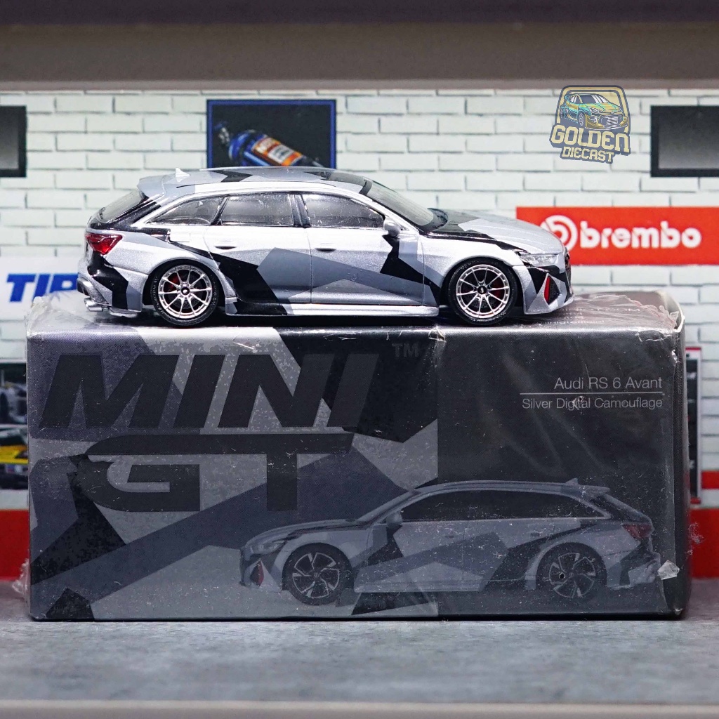 MINI GT AUDI RS6 AVANT SILVER DIGITAL CAMOUFLAGE - UNSEALED + SWAP WHEELS NON ROLLING (GOOD CONDITIO