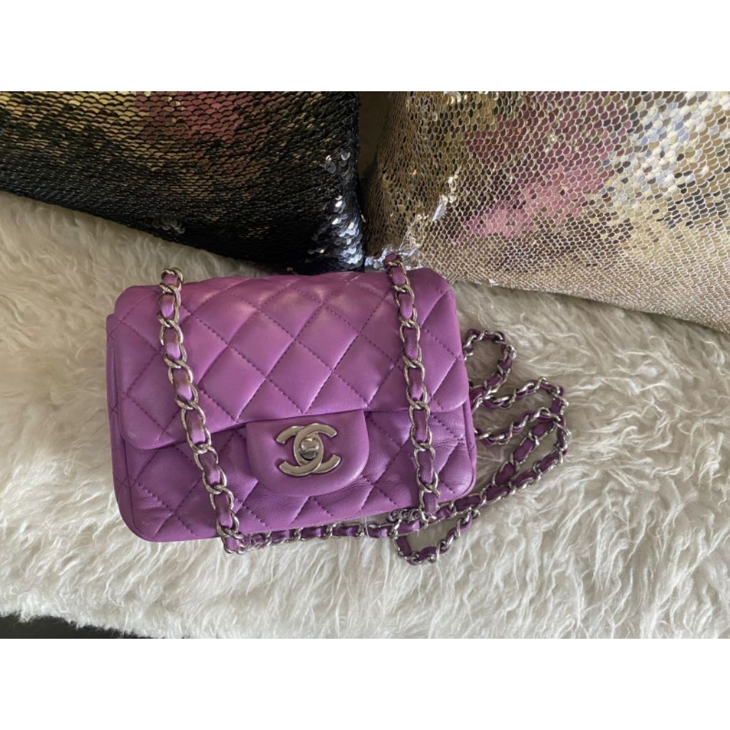 Tas Preloved Chanel Mini Square Dark Purple Bag