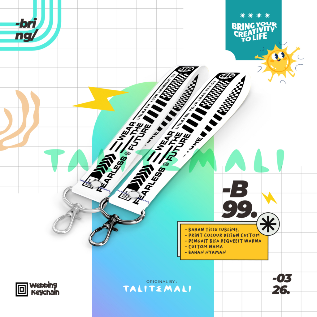 Gantungan Kunci Tali Lanyard Custom MOTOR DESIGN 3 2.5 cm x 18 cm Tisu Polyester Anti Luntur