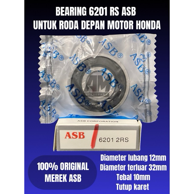 BALL BEARING 6201 2RS ASB LAKER ASLI ORIGINAL LAHER BANTALAN 6201-2RS TUTUP KARET UNTUK RODA DEPAN M