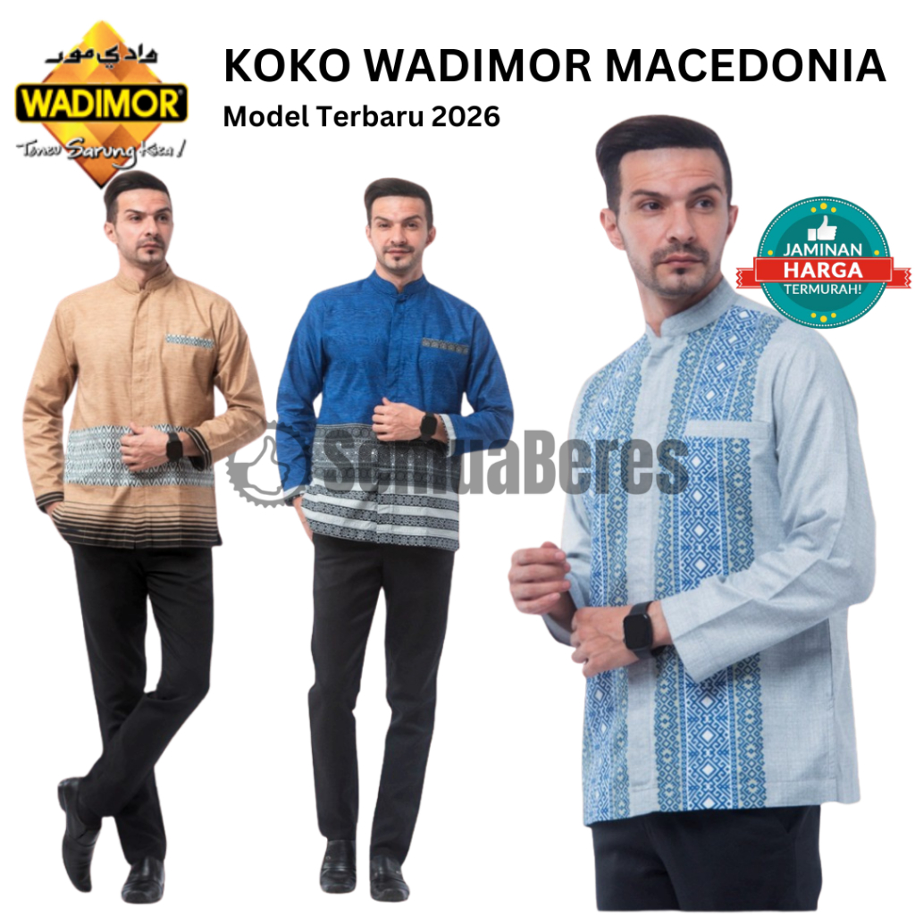 Baju Koko WADIMOR 2026 Tangan Lengan Panjang - Busana Musli Pria Hitam Putih Abu