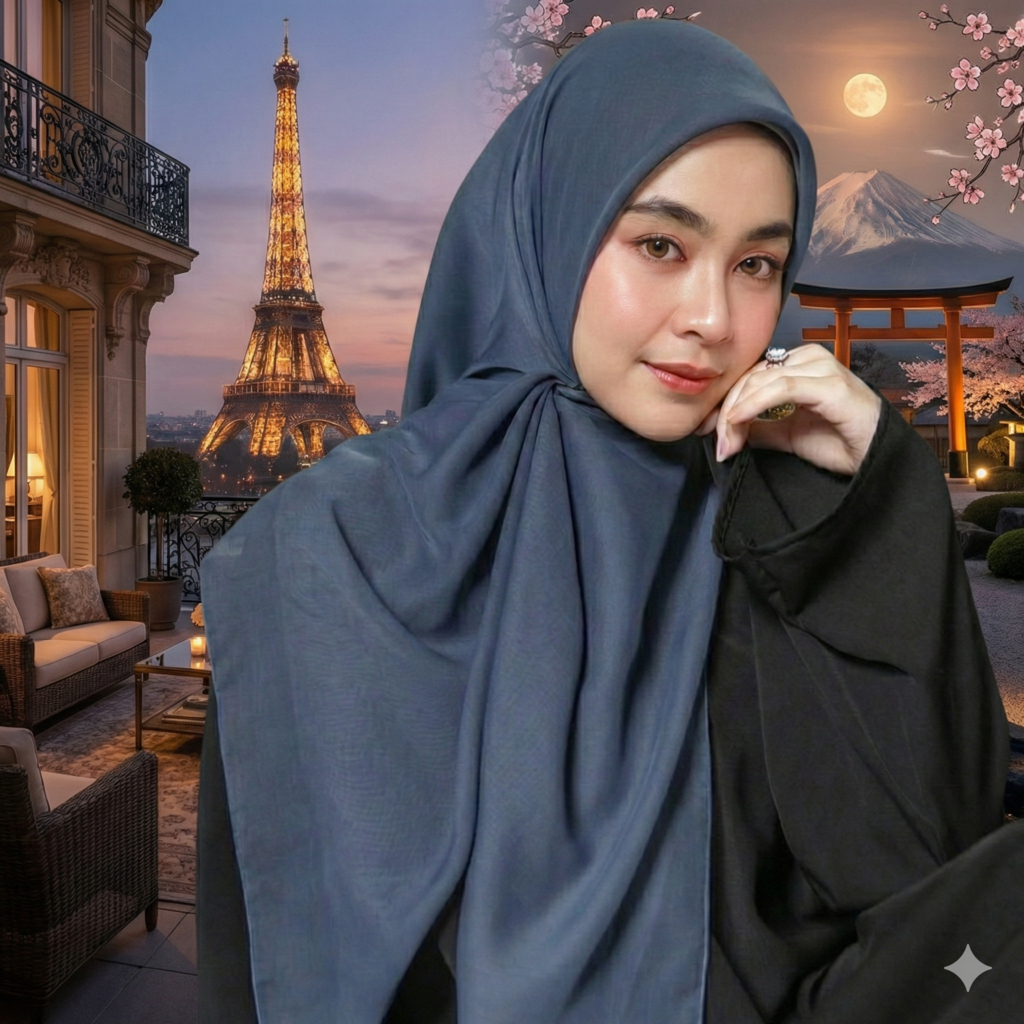 PARIS JEPANG 120x120 SYARI PREMIUM ORIGINAL TANPA LABEL HIJAB SEGI EMPAT JILBAB ORI JAPAN