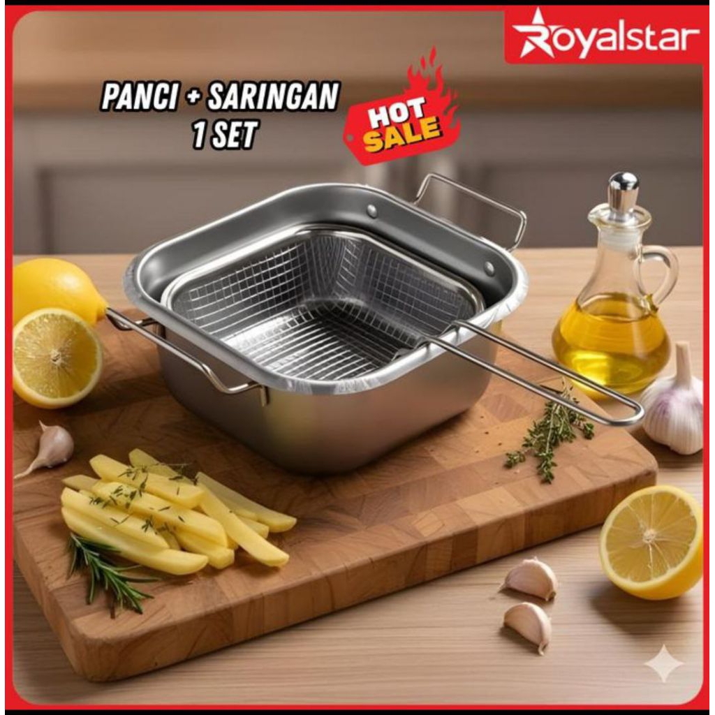 Royalstar Panci Deep Fryer Kotak Dengan Saringan Stainless Steel Anti Karat dan Anti Lengket Cocok U