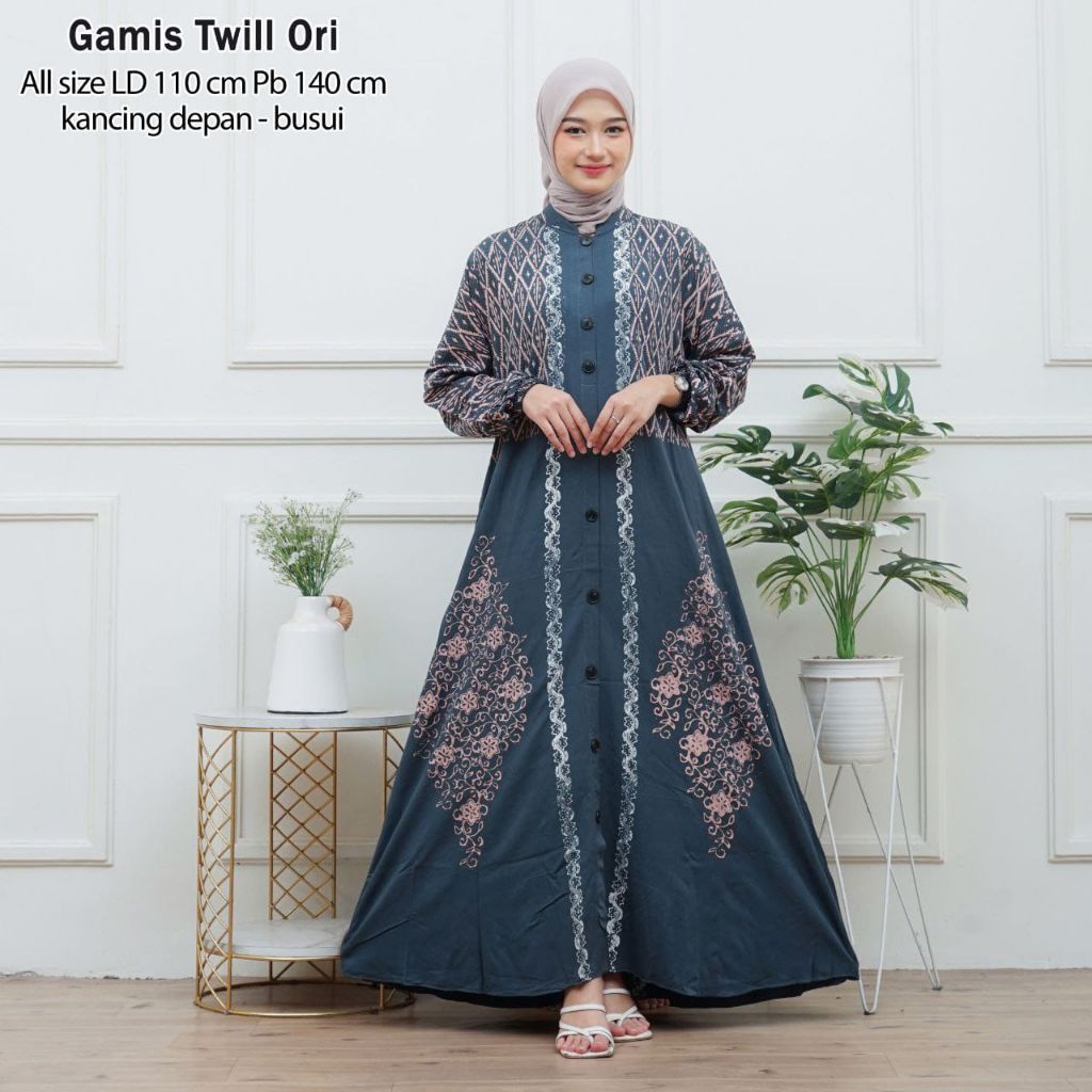 Gamis batik twill ori premium kancing depan busui