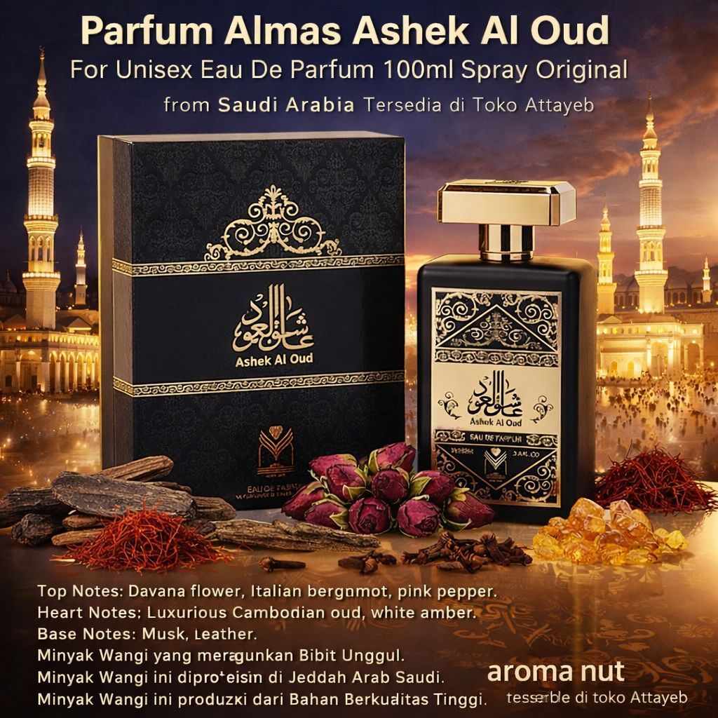 Parfum Almas Ashek Al Oud 100ml Spray For Unisex Eau De Parfum 100ml Spray Original from Saudi Arabi