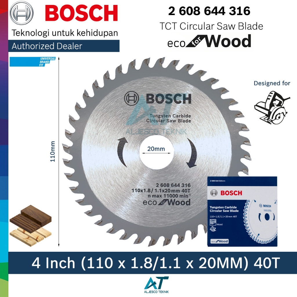 BOSCH MATA GERGAJI KAYU 4 INCH 40T ECO CIRCULAR SAW BLADE