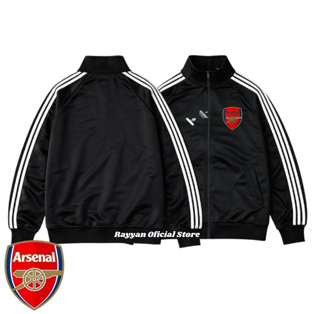 Jaket Basic Pria Wanita Tracktop Black Stripe Arsenal Pria & Wanita - Jaket Couple Olahrag Outdoor H