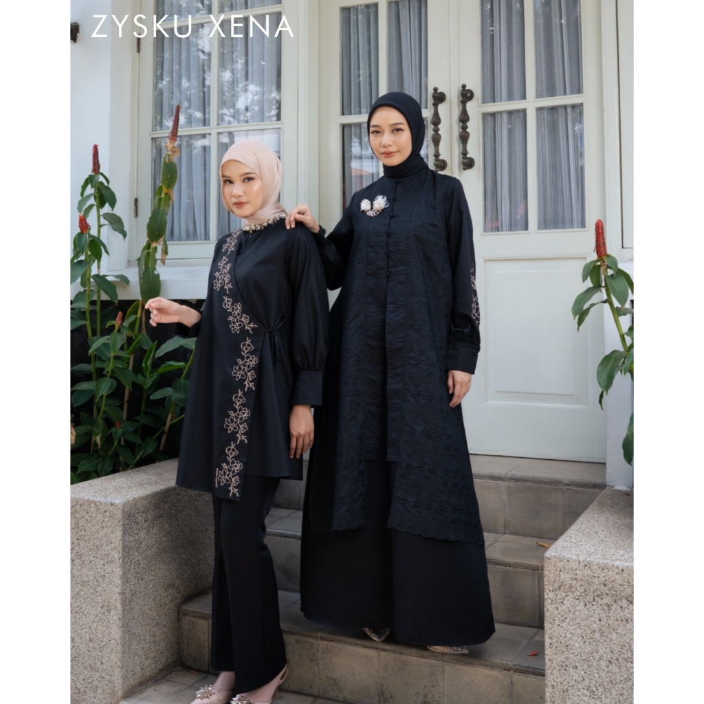 Zysku Xena | Sarimbit Wanita 2026 | Mirae Family Set - Noir | Raya Lebaran Katbol Bordir