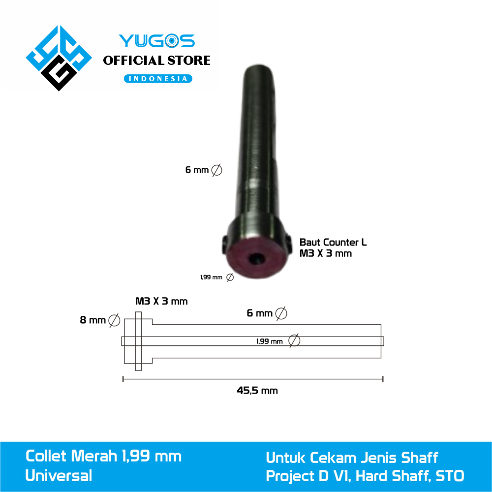 Collet Merah ukuran 1.99 mm for Mesin Bubut YUGOS Development