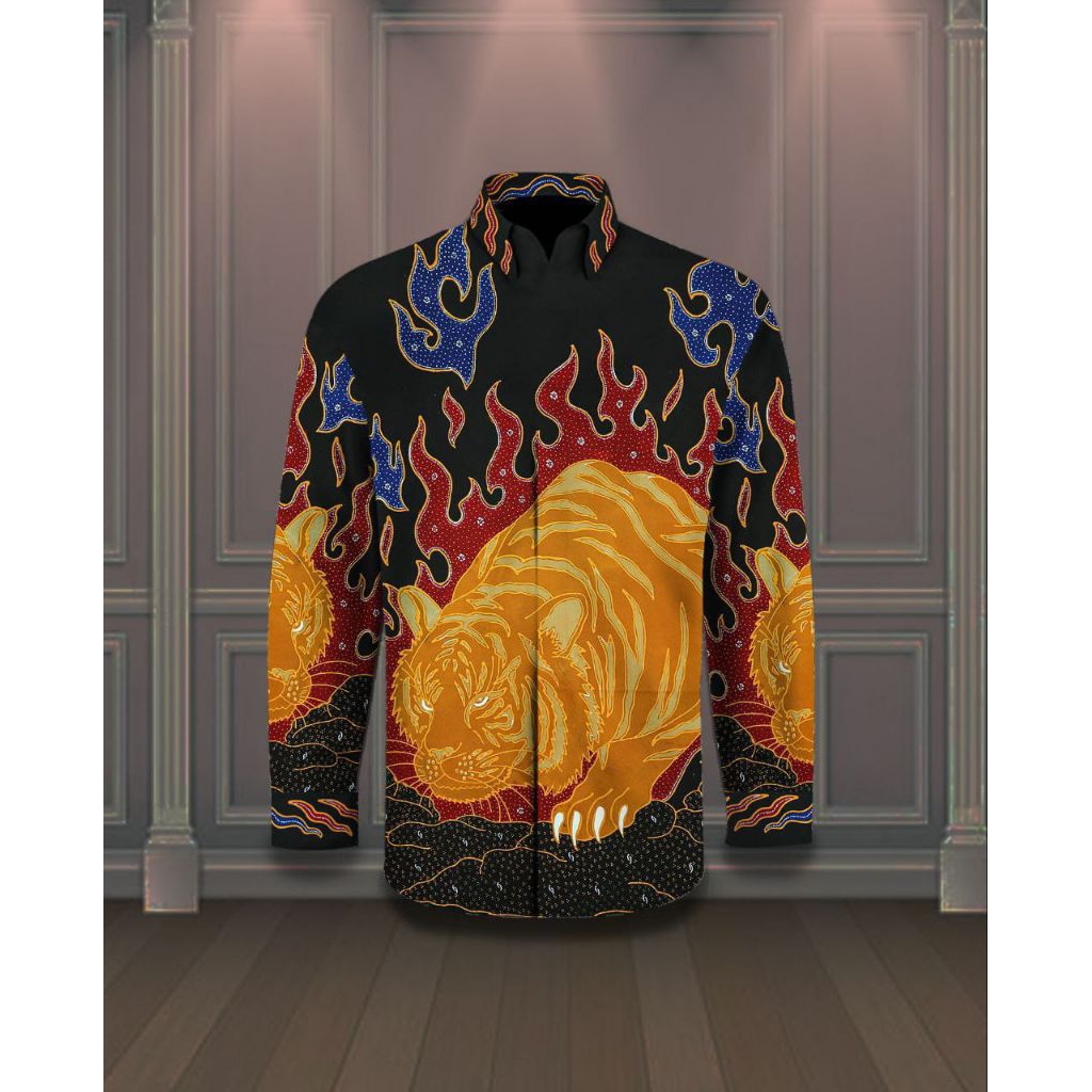 kain batik tulis pria bahan katun motif harimau macan