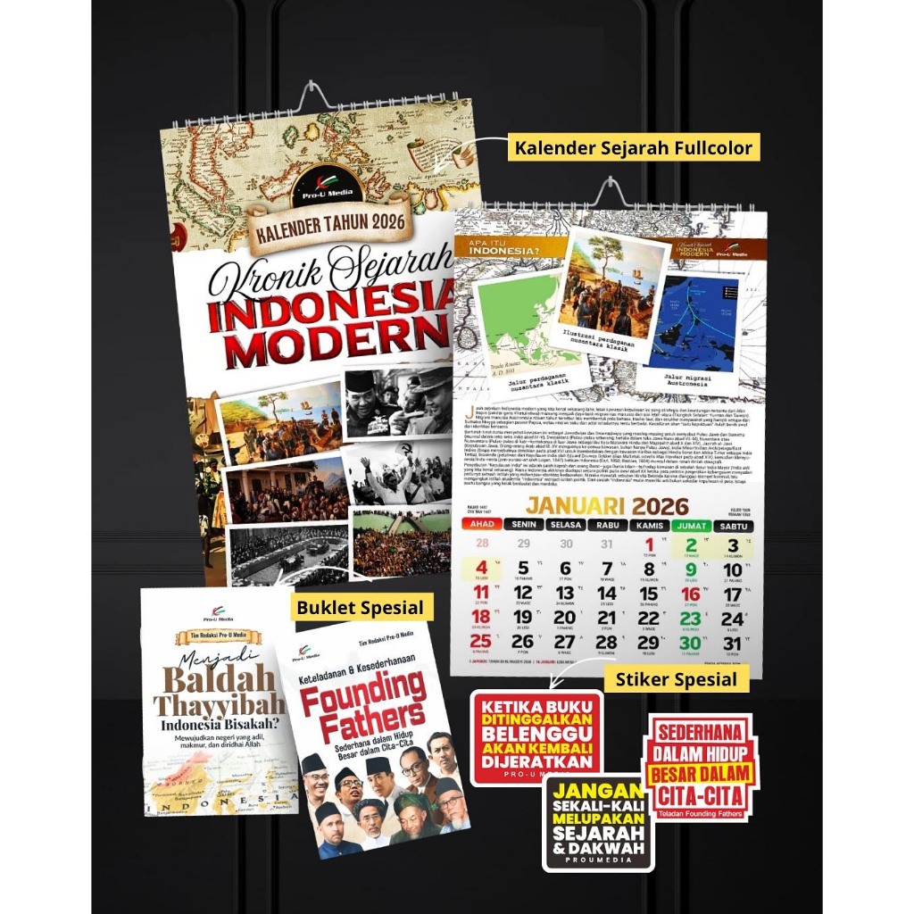 Foto Kalender 2026 Kronik Sejarah INDONESIA MODERN XTRA BONUS STIKER Dinding Tembok Tahun 2026 ProU Media