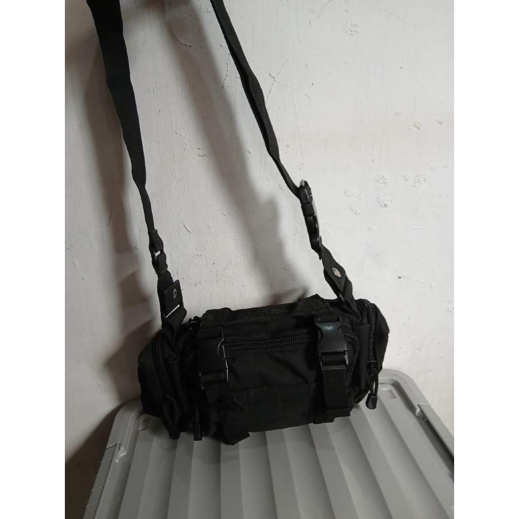 tas sling bag slempang pria wanita canvas tebal preloved hitam