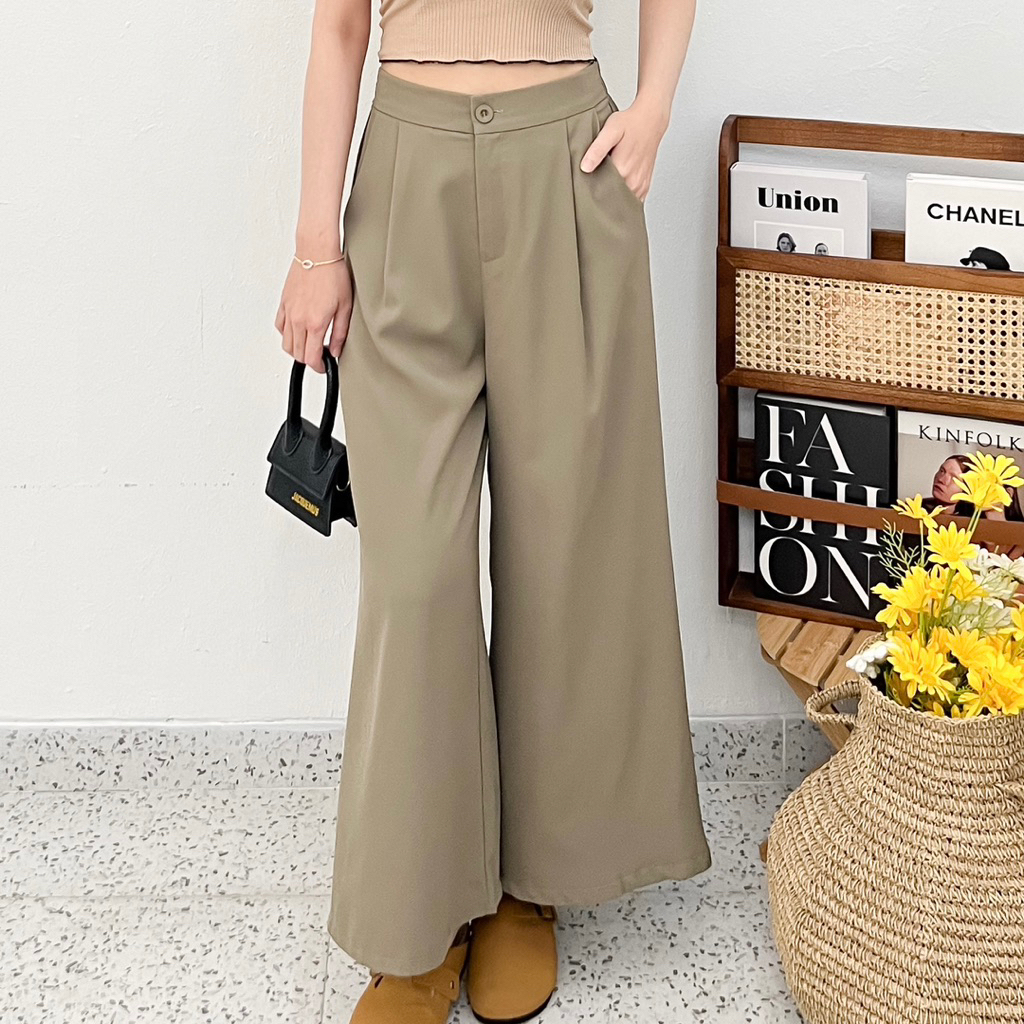 Olivia Loose Pants Cullote Highwaist - Celana Kulot Wanita Bahan Polyester Jumbo