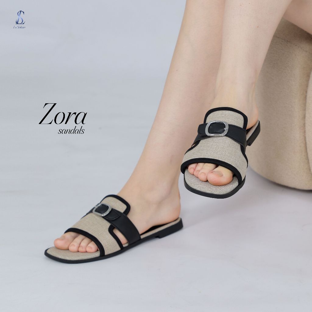 LaSelene - Zora Sandal Wanita Flat Sandal Slop Teplek Gesper Anti Slip L1 | Ivory