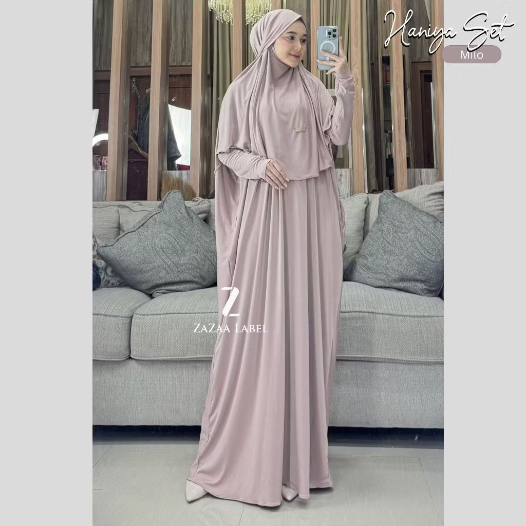 Zazaa Label-Haniya jersey abaya set hijab batwing casual wanita busui polos|Set abaya umroh|Set abay