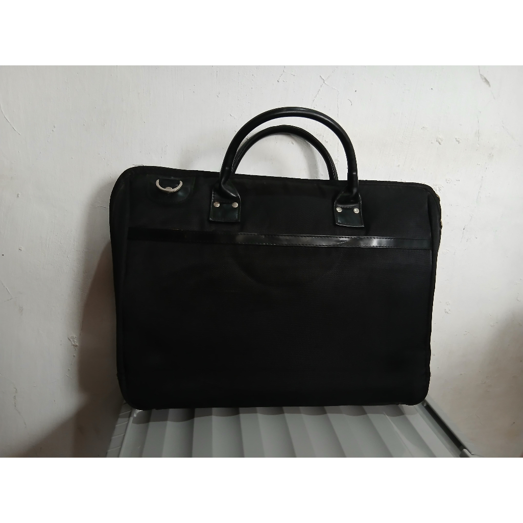 tas laptop kerja pria man canvas mix leather - hitam black LIKE NEW preloved