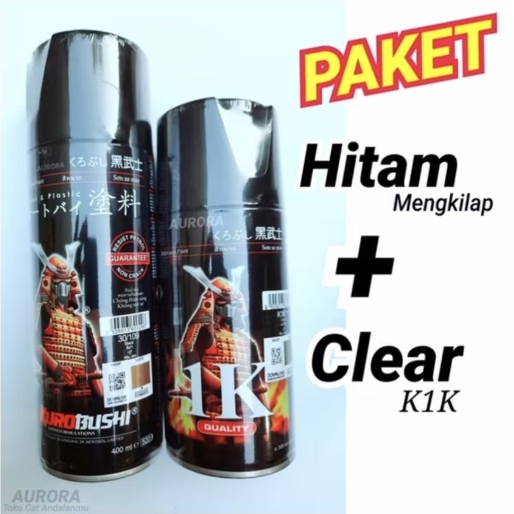 PAKET SAMURAI Hitam kilap Black 109 + Clear K1K Cat Pilox Gloss Kilap