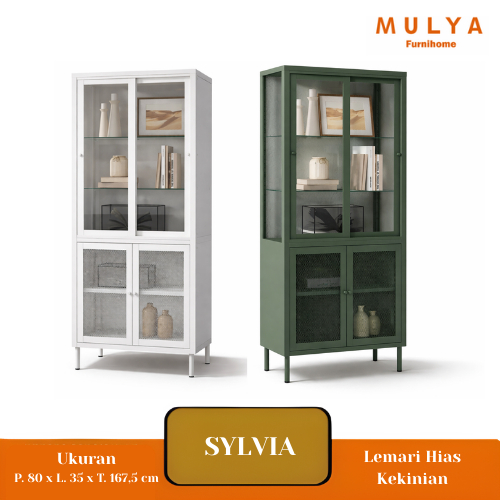 Cabinet Pajangan Kaca Besi Minimalis/Lemari Hias Kaca Ruang Tamu Modern Kekinian Sylvia Cabinet