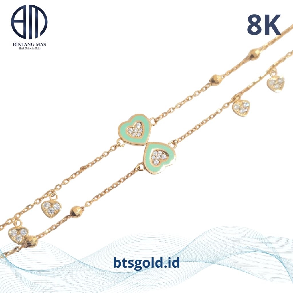 Gelang Emas Rante Kaki Love Charm | 8K