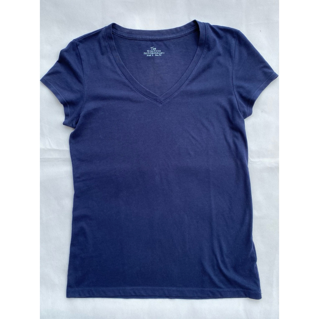 Kaos V-Neck Navy Giordano Original Size S Slim Fit