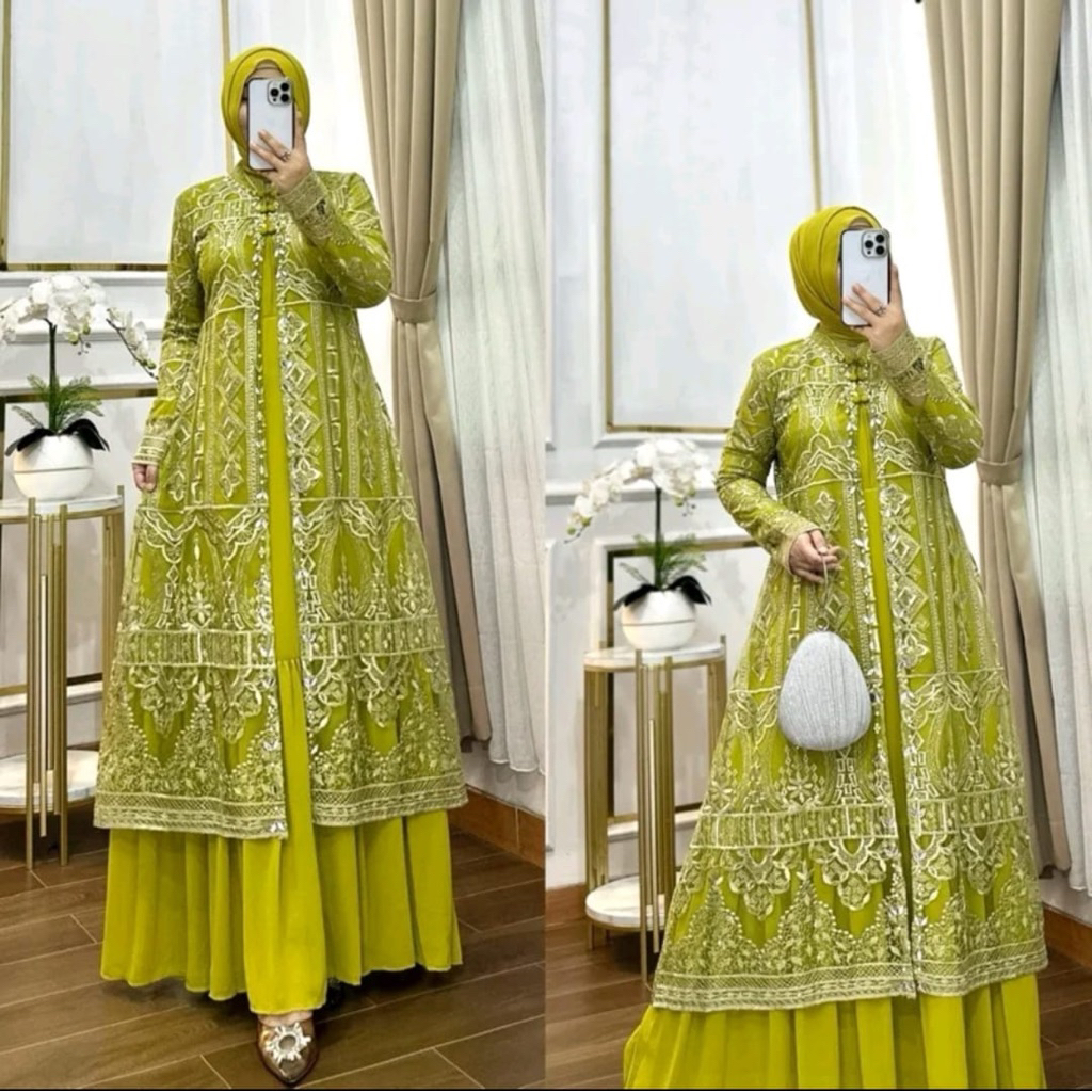 Hana Dress Busui Ceruty Babydoll/ Amalia Dress/Gamis Rompi lepas Pasang/Gamis Pesta Mewah Terbaru/ B