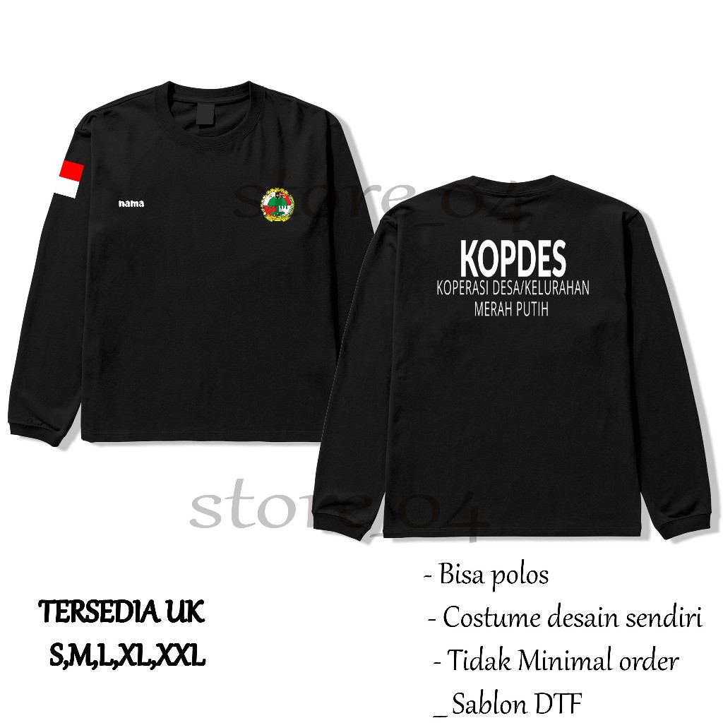 Kaos Baju KOPDES Koperasi Desa/Lurah MERAH PUTIH - Catton 24s lengan pajang sablon DTF Uisex Laki-la