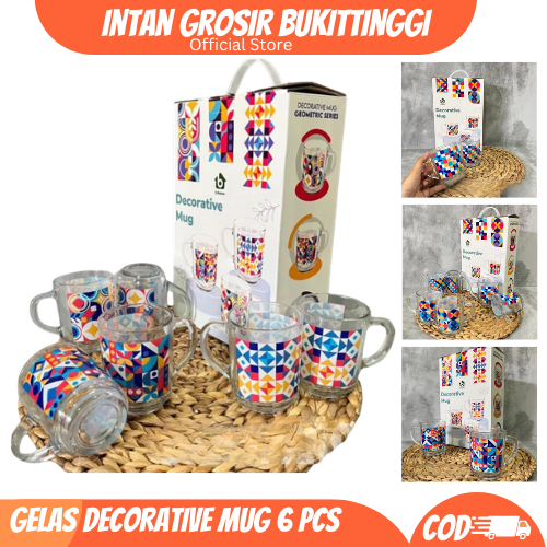 Gelas Decorative Mug Set 6 Pcs – Gelas Kaca Cantik Estetik Untuk Kopi, Teh & Minuman Dingin