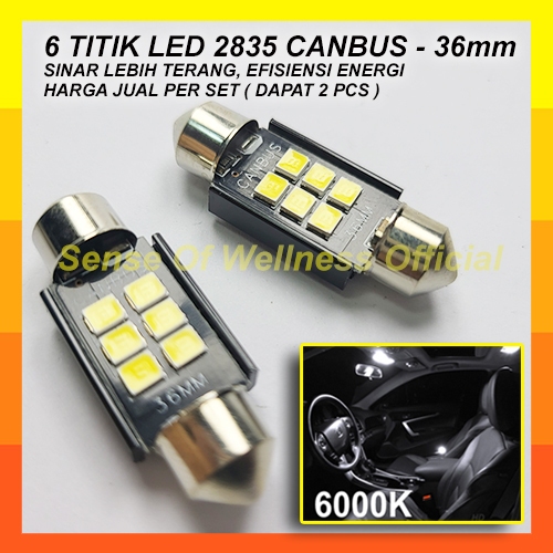 Lampu LED Plafon Kabin Mobil 6 SMD 2835 CANBUS 12V Universal Sinar Putih