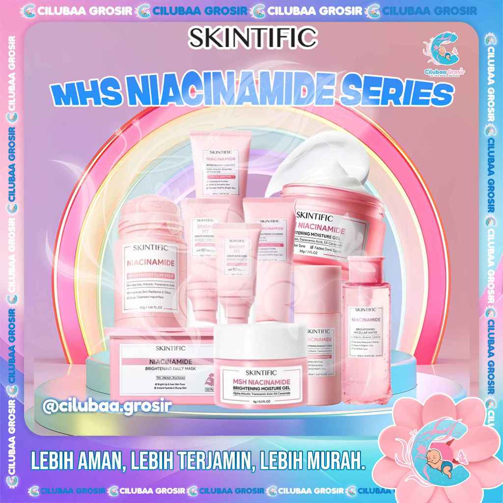 SKINTIFIC MSH Niacinamide || Bright Cleanser || Essence Toner || Moisture Gel || 10% Niacinamide Ser