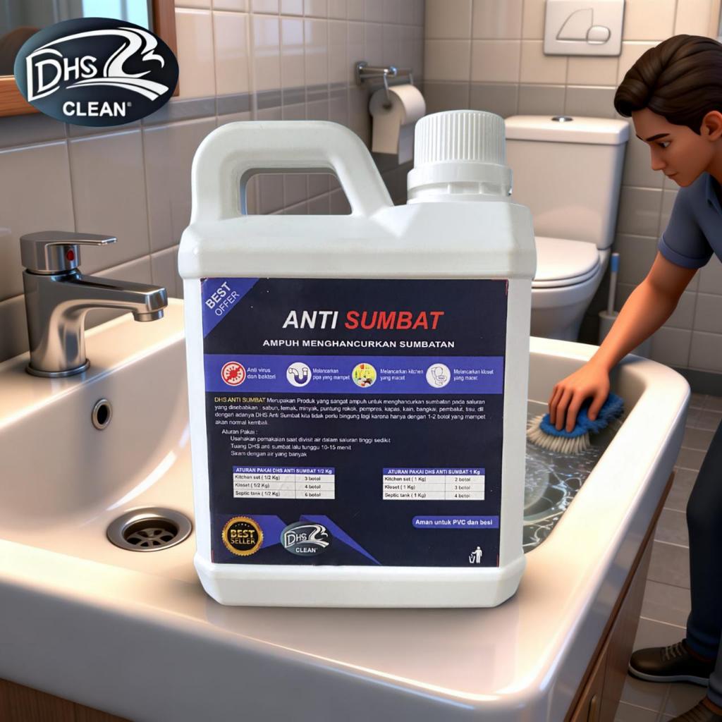 DHS Anti Sumbat WC 1KG Cair Tanpa Aroma Aman Sarung Tangan Gratis Rumah Mandi