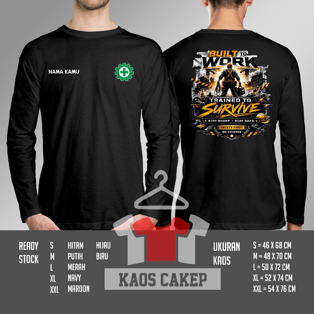 Kaos Membangun Untuk Bekerja Safety First Desain Keren Gratis Nama Kamu Lengan Panjang Baju Distro