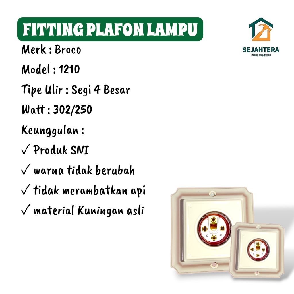 Fitting Flapon Lampu / Segi 4 (Putih) 1210 / Merk : Broco