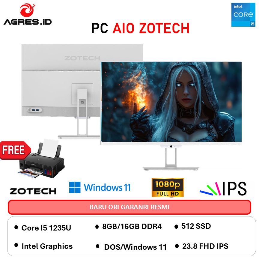 PC ALL IN ONE ZOTECH I5 1235U - RAM 16GB 512GB WINDOWS 11 23.8FHD WHITE