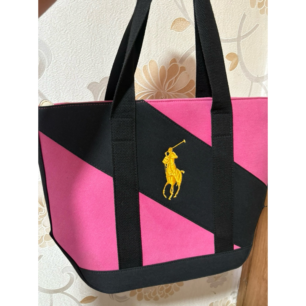 Auth Ralph Lauren Big Pony Pink black Navy Canvas Tote Bag With Tags Cancer Fund