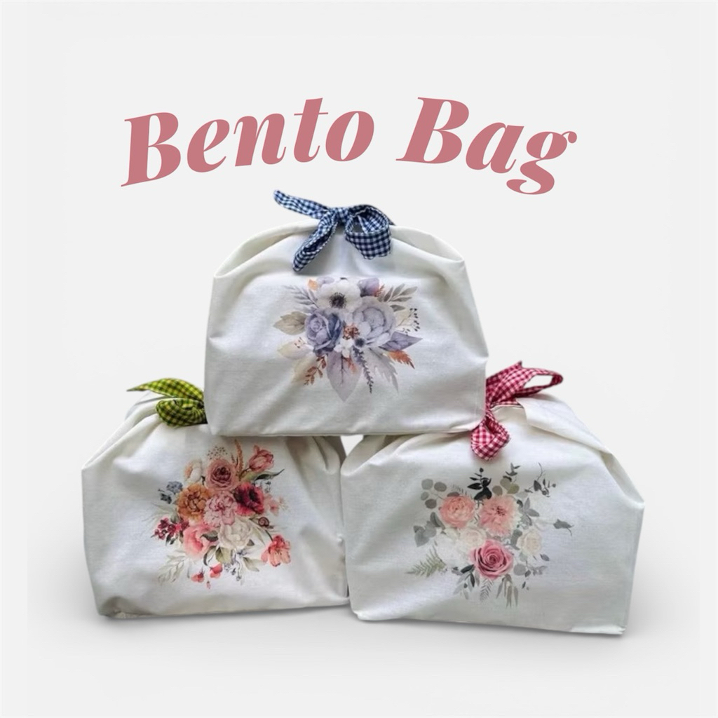 BENTO BAG FLOWER // Bag box nasi kotak 25x25x25 cm // Tas blacu box / Tas box nasi hampers // Tas ha