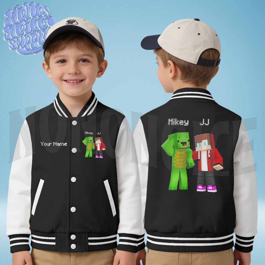 Jaket Varsity Anak Mikey JJ Minecraft Gratis Nama / Jaket Anak Varsity Baseball Jj Mikey Minecraft